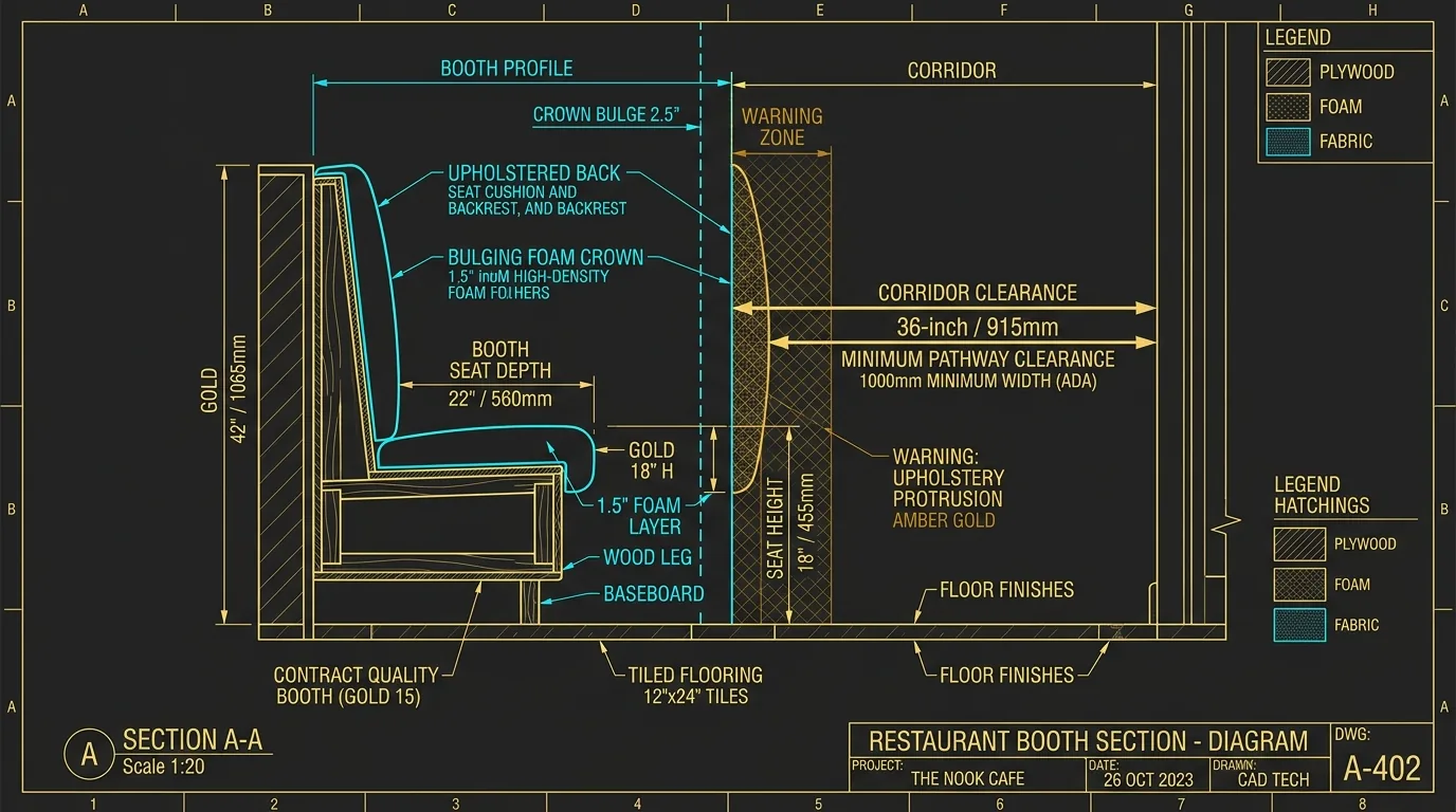 Microscopic CAD Cross-Section: Foam Swell Encroachment on Accessible Corridors