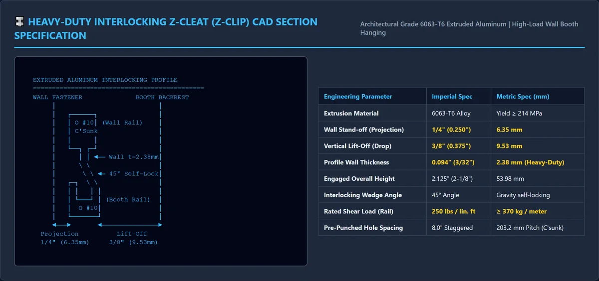 Heavy-Duty Interlocking Z-Cleat CAD Profile and Dimensional Engineering Section