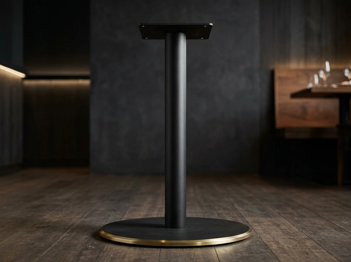Cast Iron Round Disc Table Base with Brushed Brass PVD Perimeter Ring and 8mm Low Step Profile