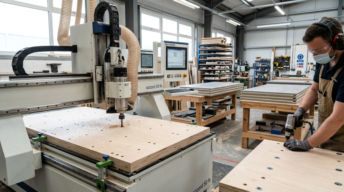 Birch Plywood Structural Sub-Base CNC Routing and Barbed M8 Steel Inserts