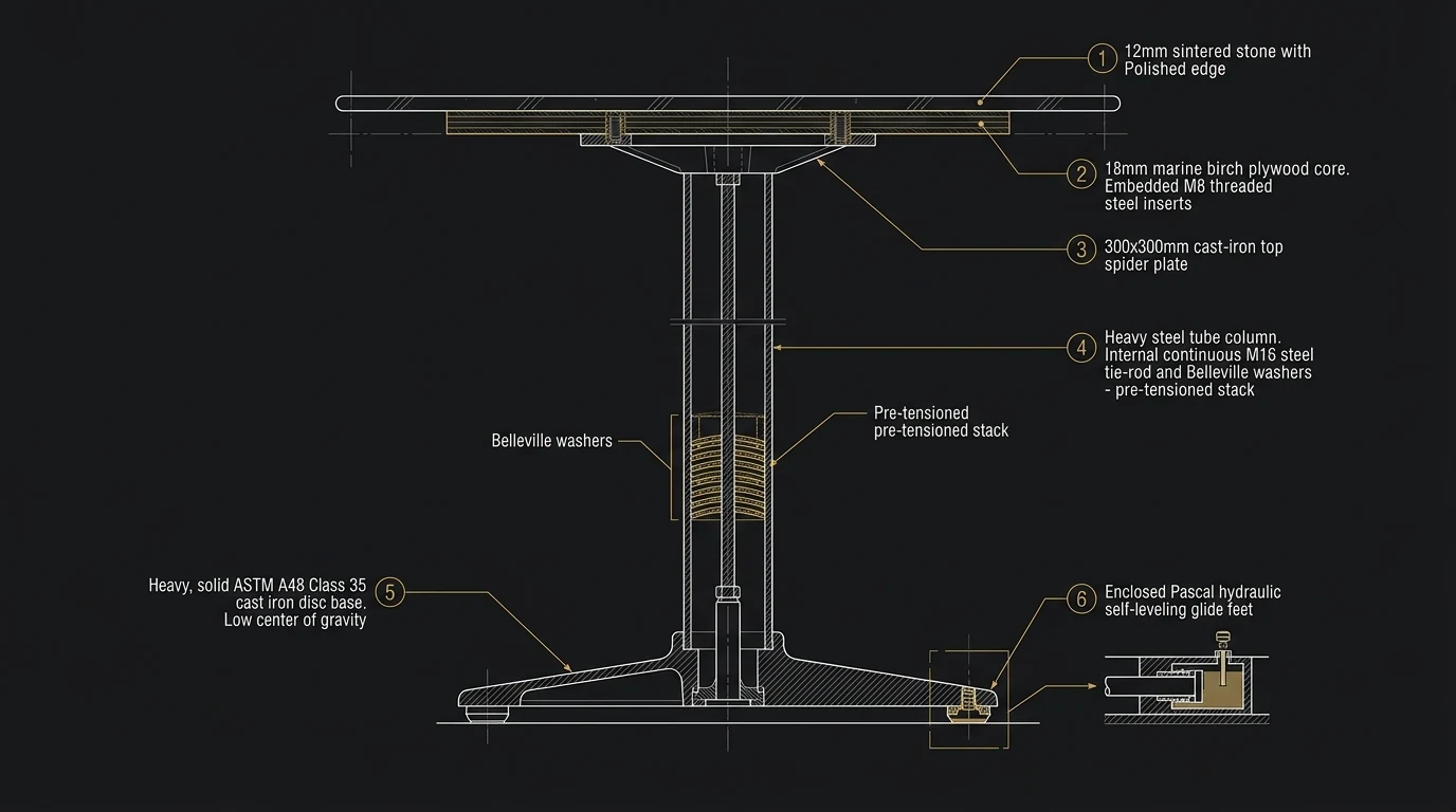 Commercial Restaurant Dining Table Full Engineering Cutaway Blueprint