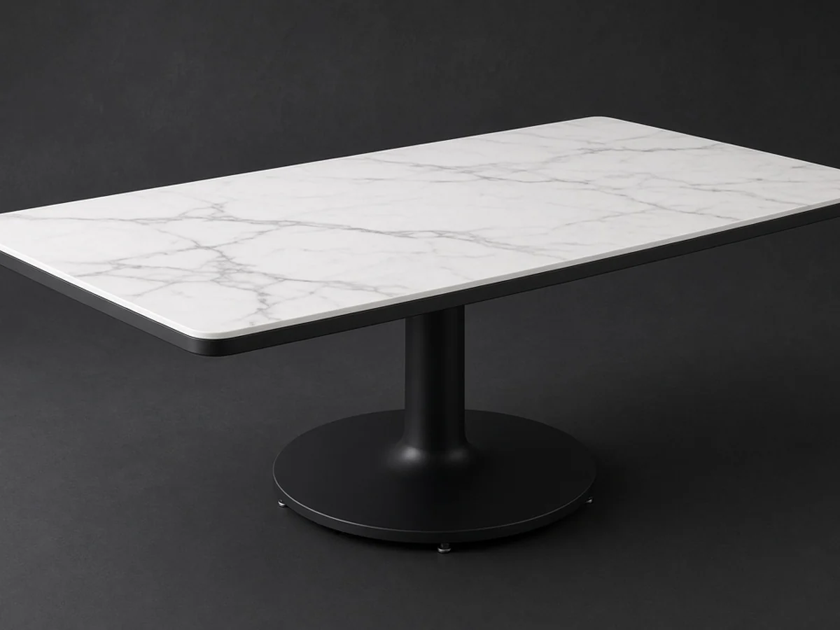 Product render — Commercial HPL Carrera Ice Dining Table