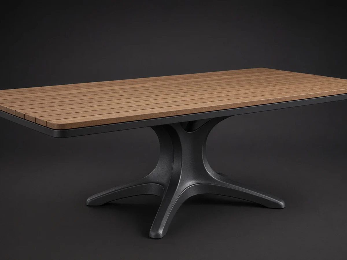 Product render — All-Weather Synthetic Teak & Aluminum Table