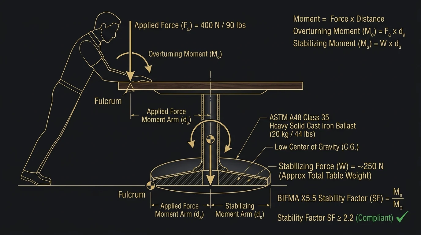 Restaurant Table Tipping Moment Arm Mechanics and ASTM A48 Cast Iron Ballast