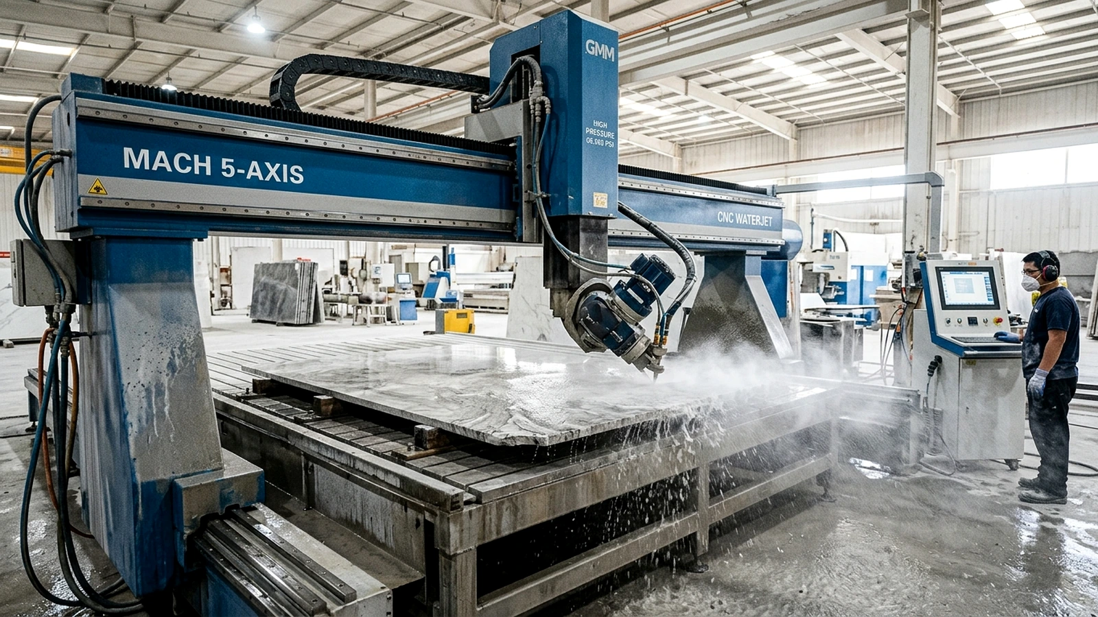 5-Axis CNC Waterjet Precision Stone Cutting and Edge Profiling