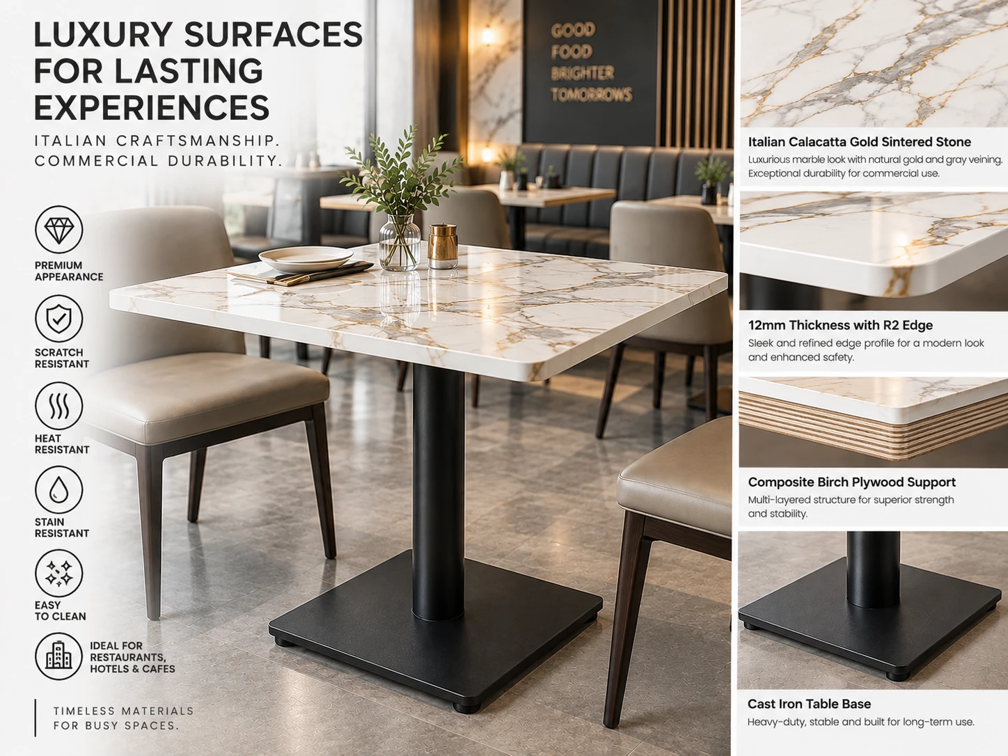 12mm Calacatta Gold Sintered Stone Restaurant Dining Table