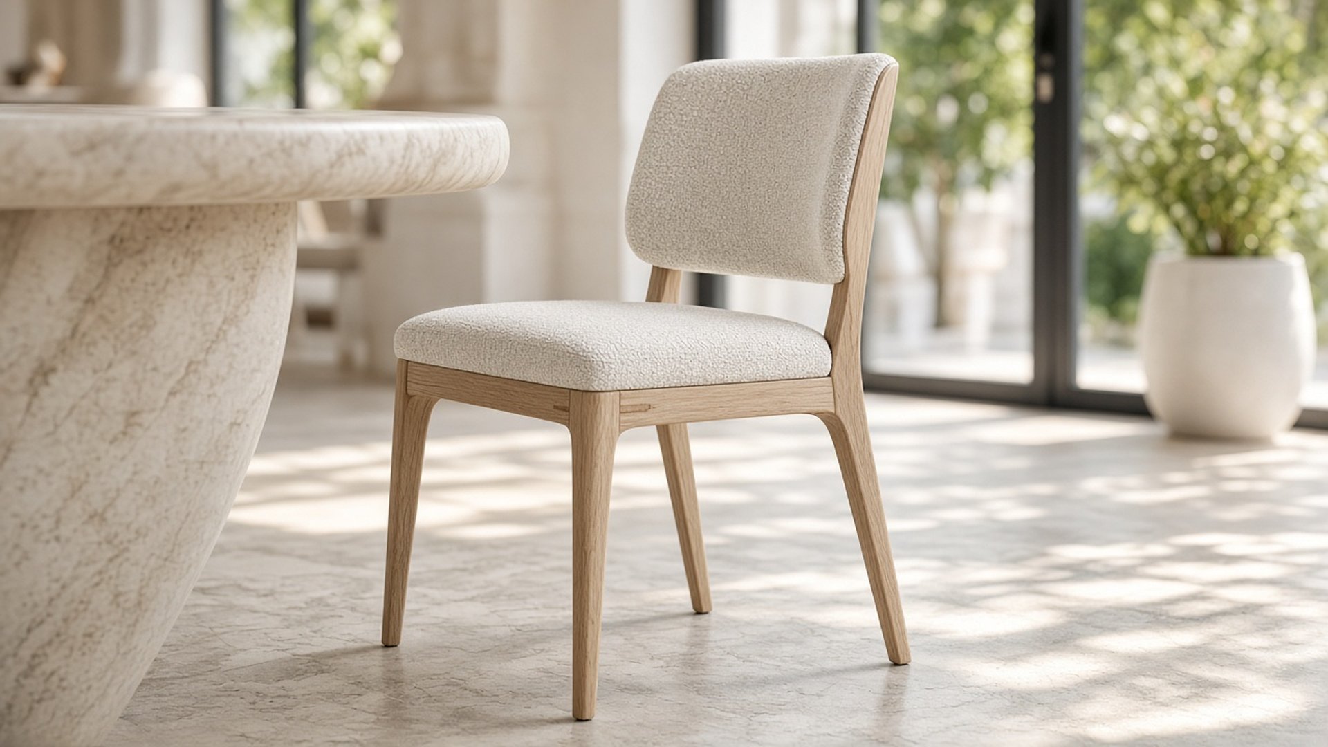 Upholstered contract seating chair in a restaurant dining setting