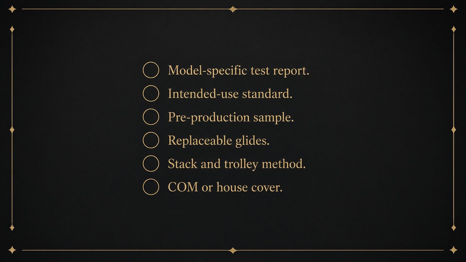 Purchase verification checklist for contract dining chairs