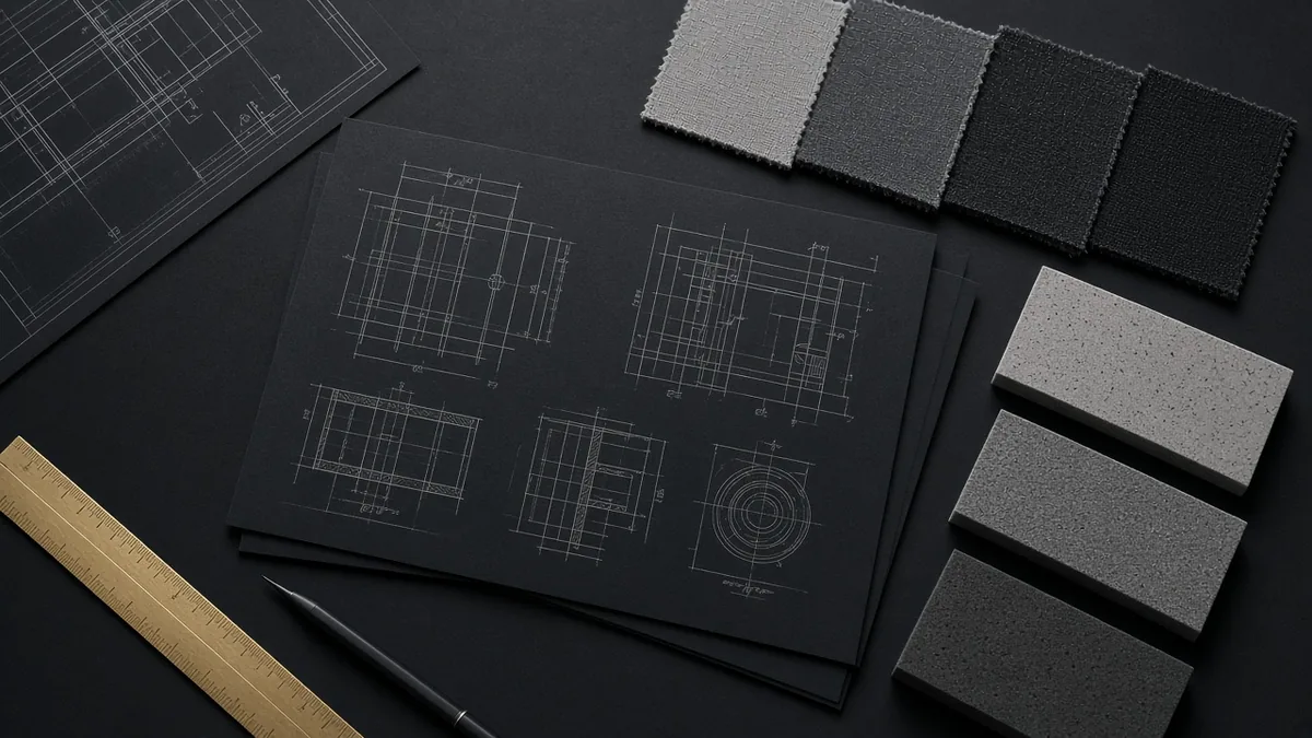 Technical flat-lay of hospitality engineering whitepaper materials