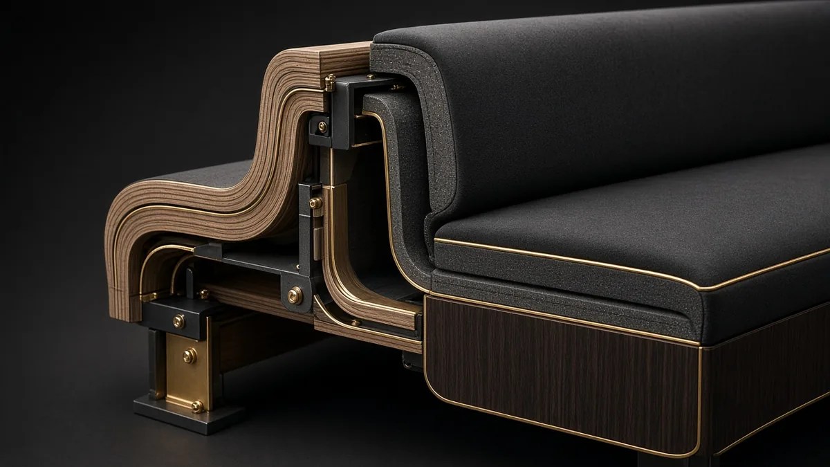 Cross-section of commercial booth frame foam and upholstery