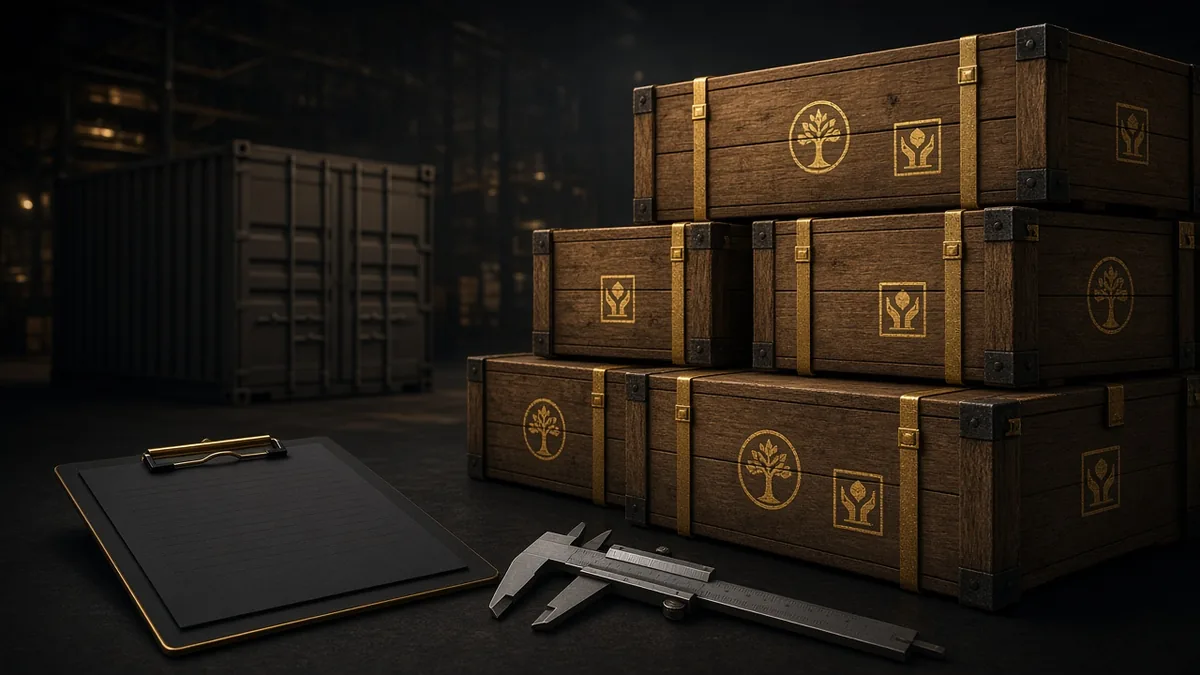 Export crates and QC tools for hospitality furniture shipment