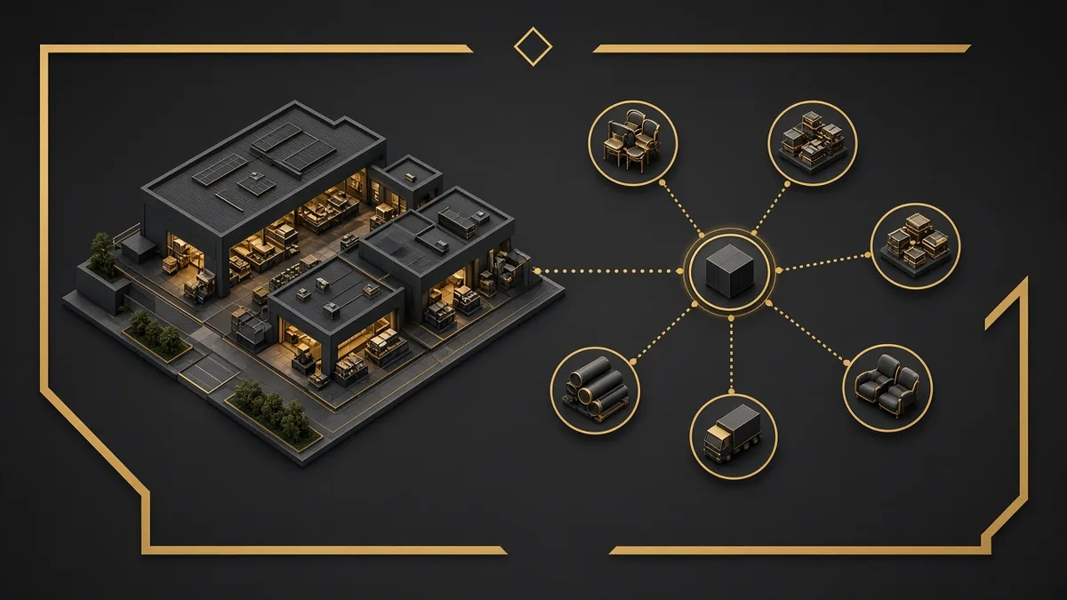 Isometric diagram of Foshan restaurant furniture sourcing network