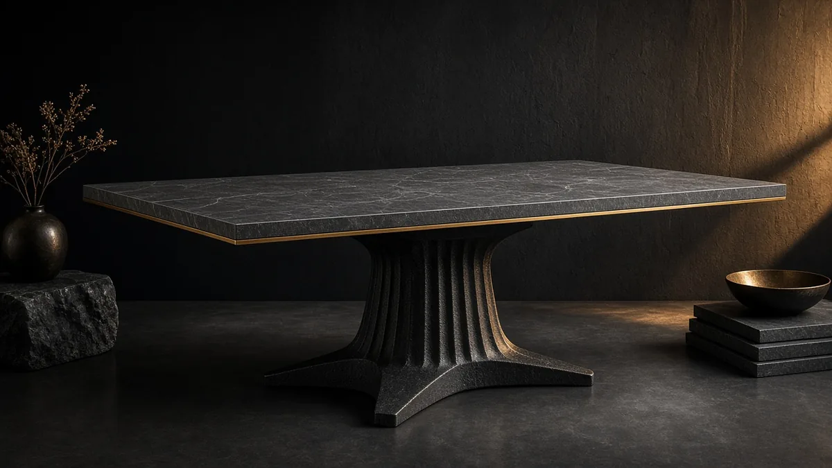 Commercial sintered stone dining table with cast iron base