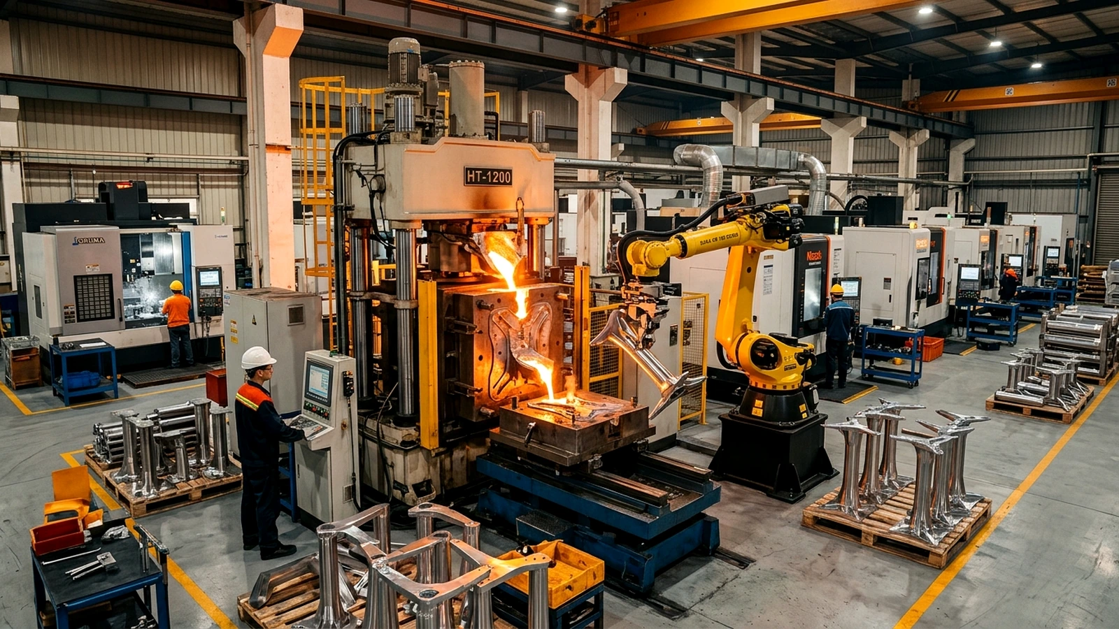 Robotic laser welding cell fabricating heavy-duty stainless steel and cast iron commercial table bases in Nanhai