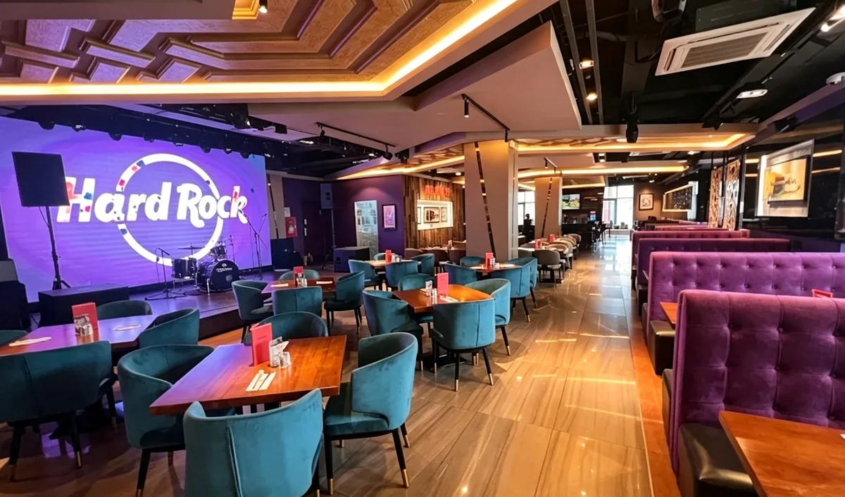 Hard Rock Cafe hospitality interior showing coordinated furniture and lighting
