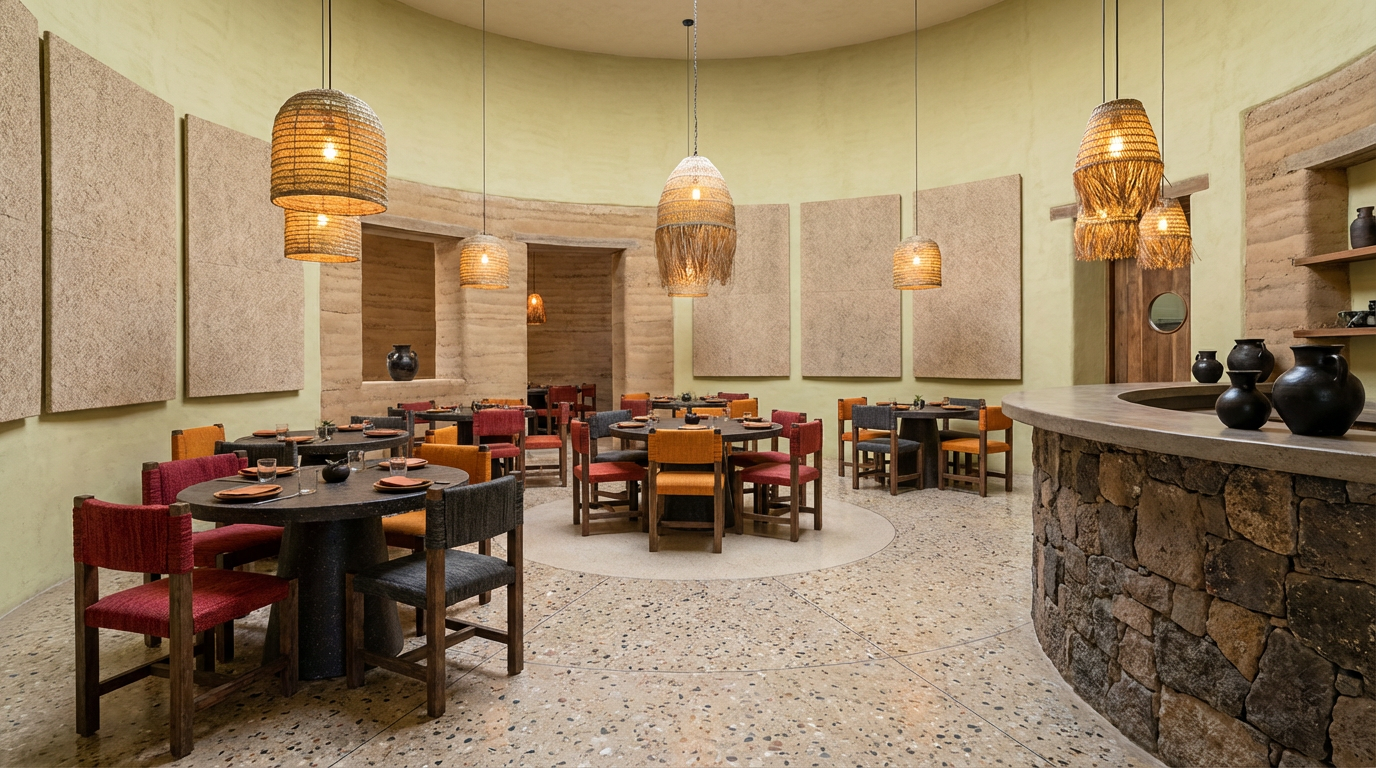 Circular Craft Luxury restaurant interior featuring reclaimed materials and sustainable craftsmanship