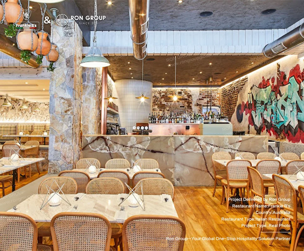 Modern restaurant interior at Frankie B's Parramatta with custom dining furniture