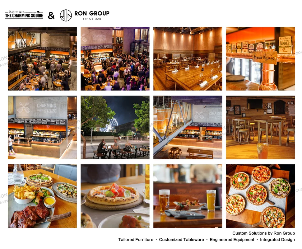 Furniture and Decor Collage Collage of furniture, dining, and bar area details at THE CHARMING SQUIRE