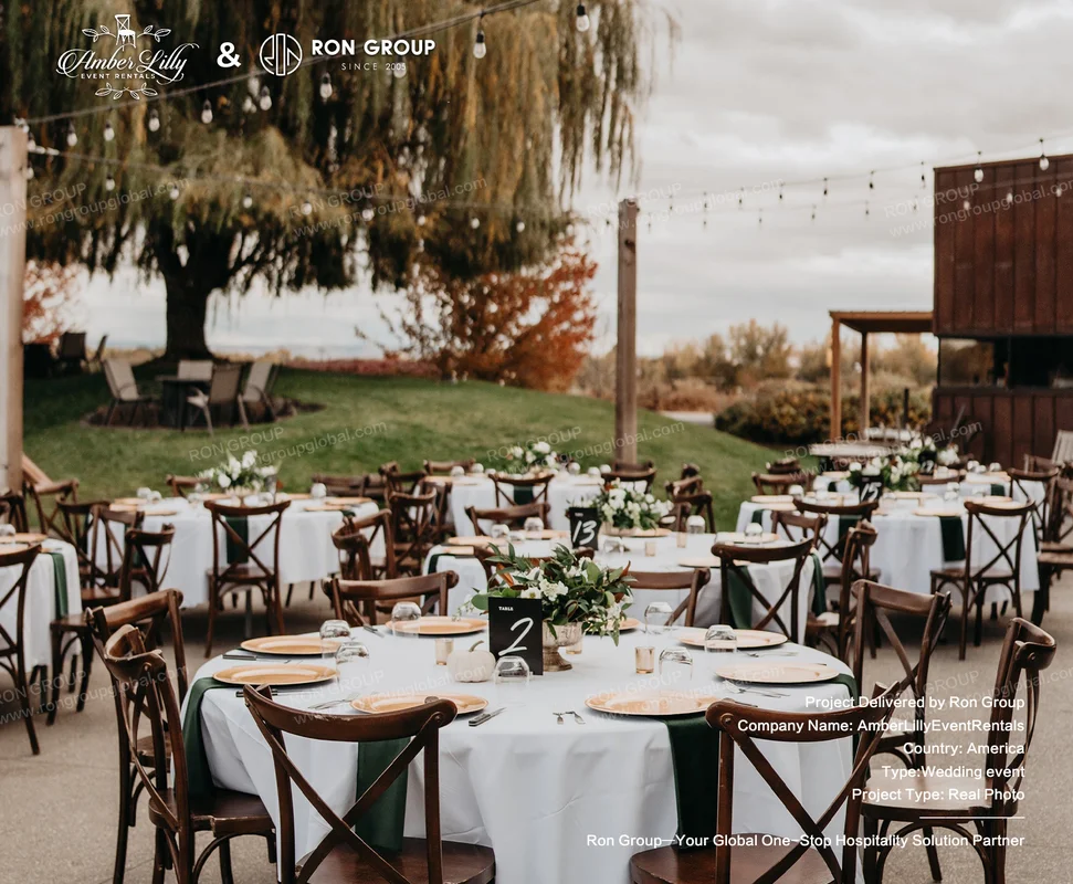 Amber Lilly Event Rentals outdoor wedding reception setup