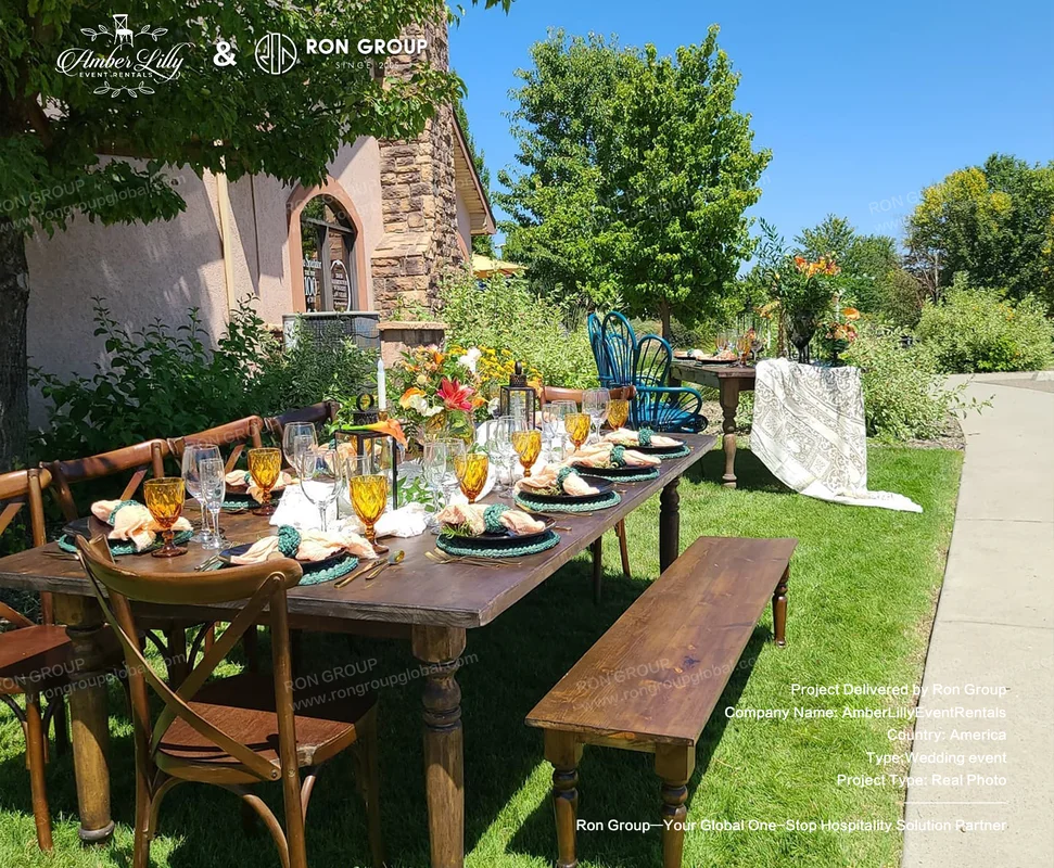 Amber Lilly Event Rentals rustic outdoor dining furniture setup