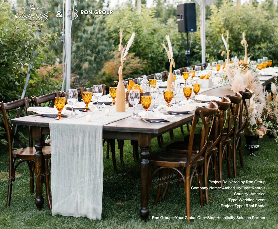 Amber Lilly Event Rentals rustic outdoor wedding table on grass