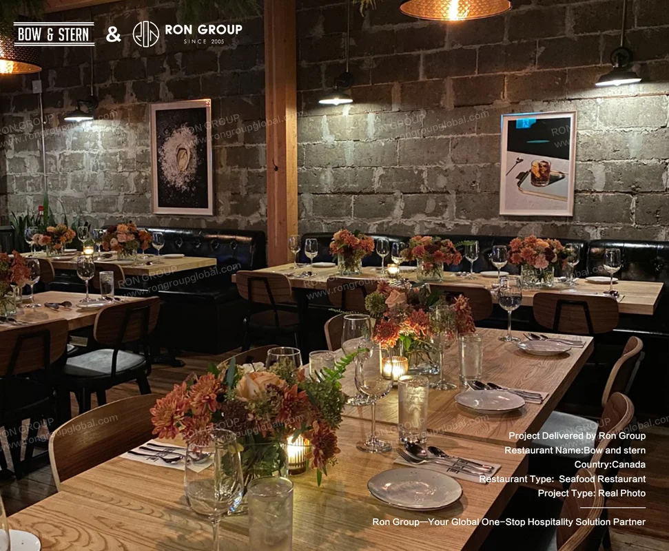Bow and Stern rustic brick wall seafood dining room