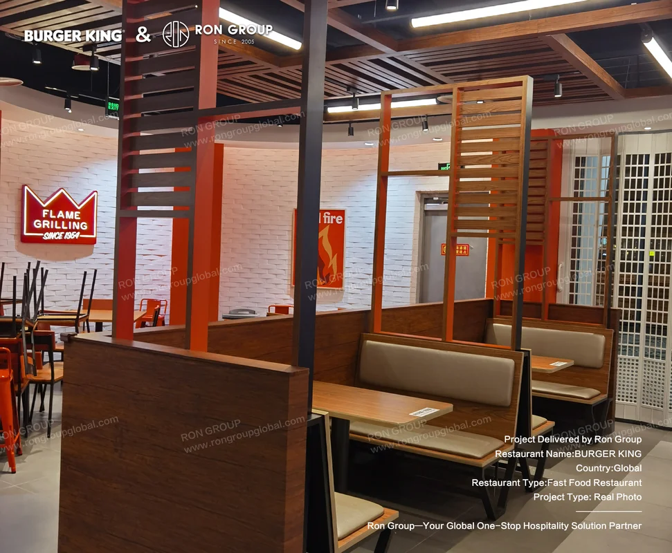 Burger King dining area with wooden partitions and booth seating