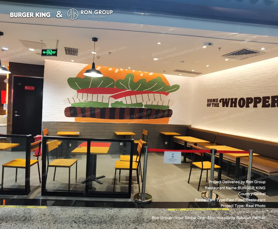 Burger King colorful burger mural on white brick wall