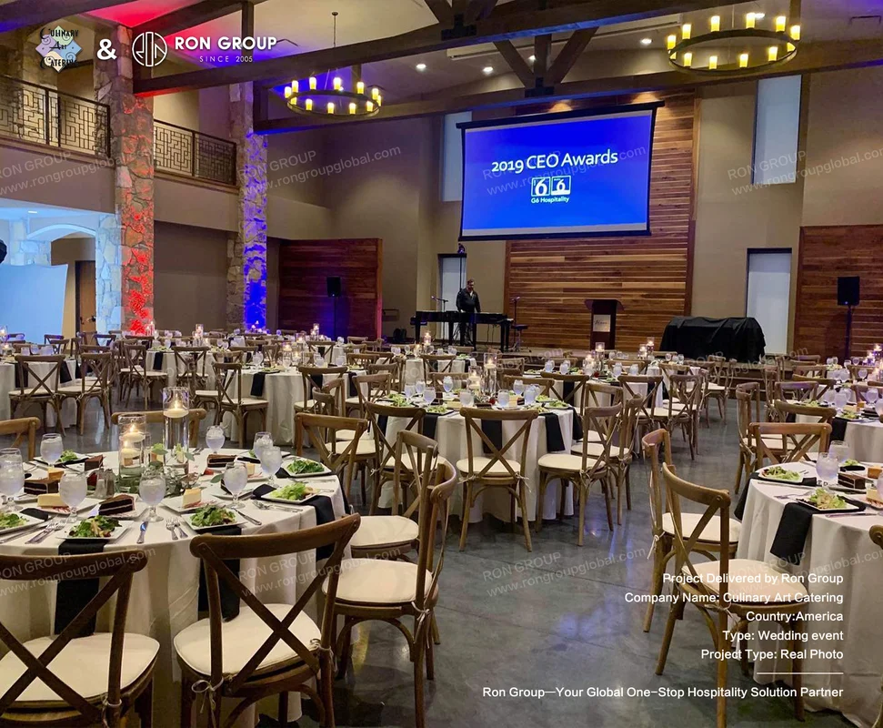 Culinary Art Catering banquet hall setup with tables