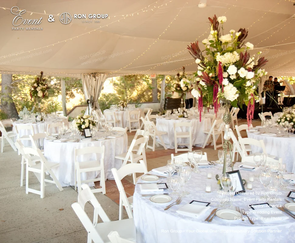 Elegant wedding reception under white tent