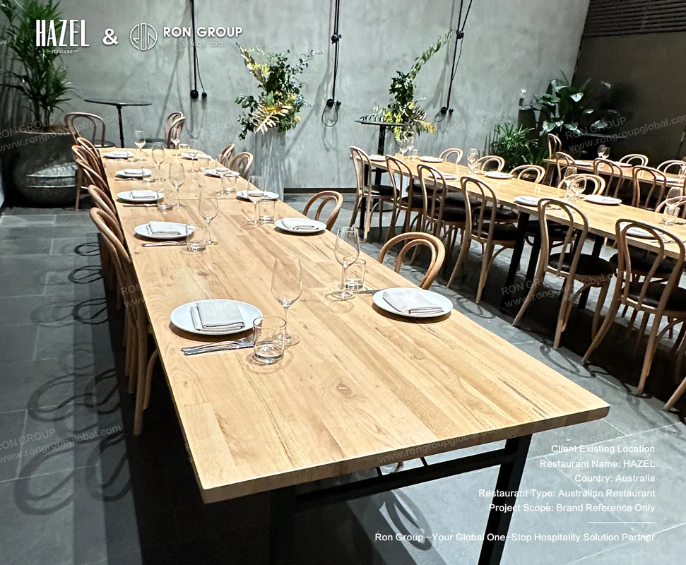 Set timber dining tables and wooden chairs