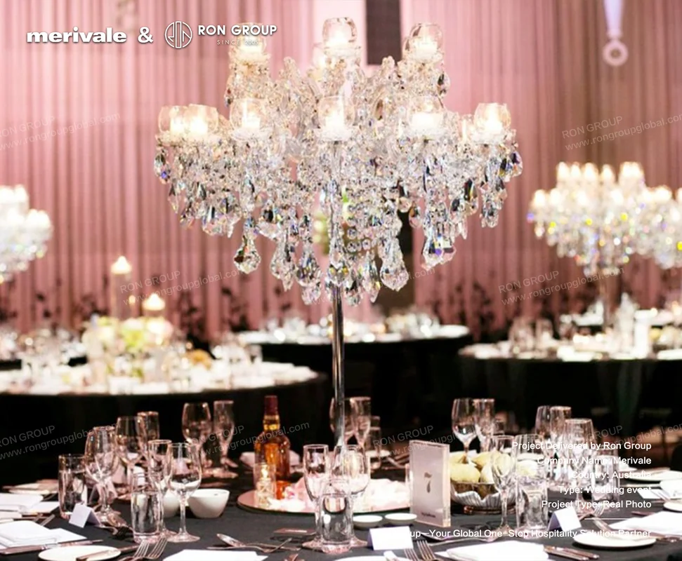 Merivale crystal centerpiece on black wedding table