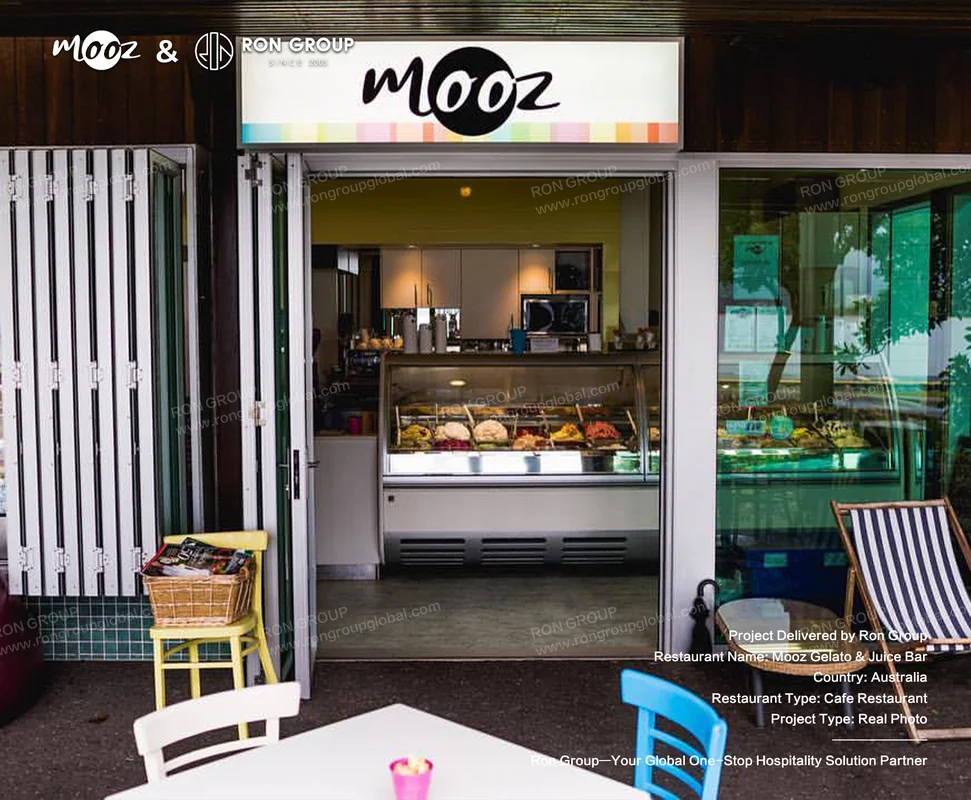 Mooz Gelato and Juice Bar cafe storefront with open door