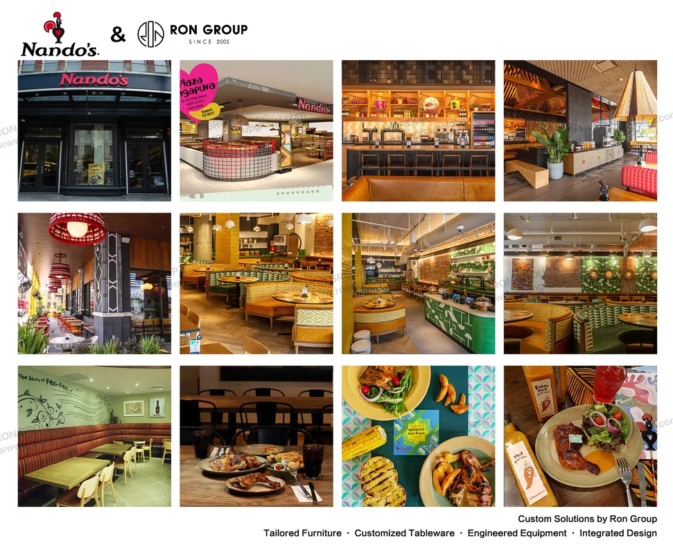 Nando's fast food restaurant furniture and brand interior overview