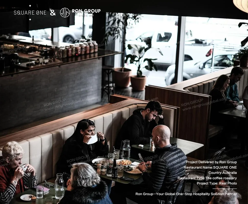 SQUARE ONE patrons seated at cafe tables
