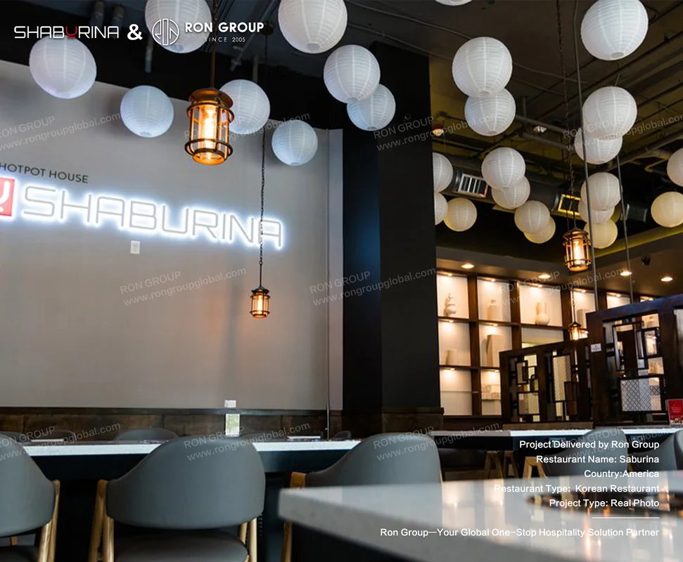 Shaburina Brand Wall with Paper Lantern Ceiling