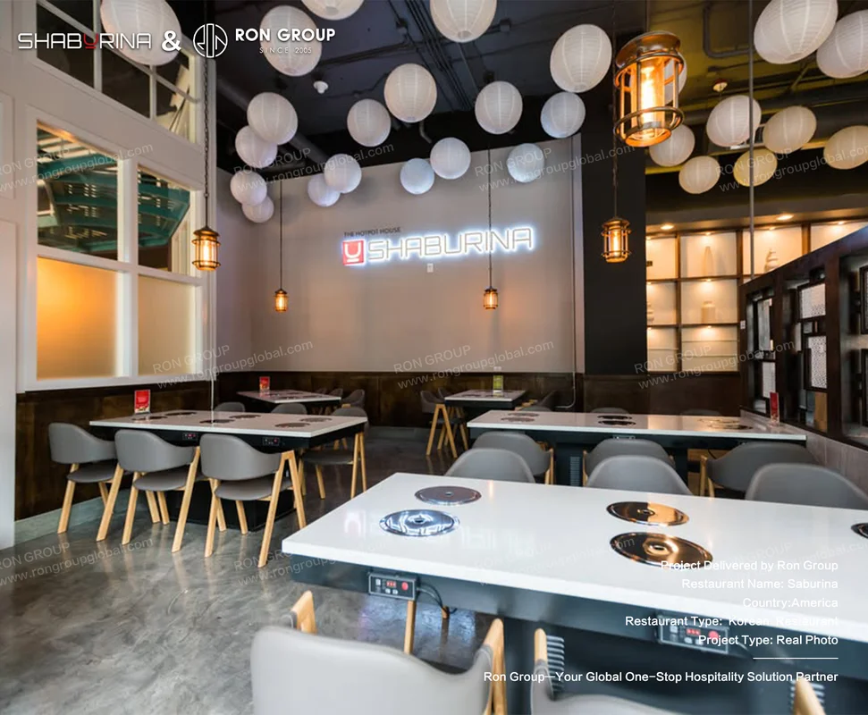 White Tables with Built-in Hot Pot Burners