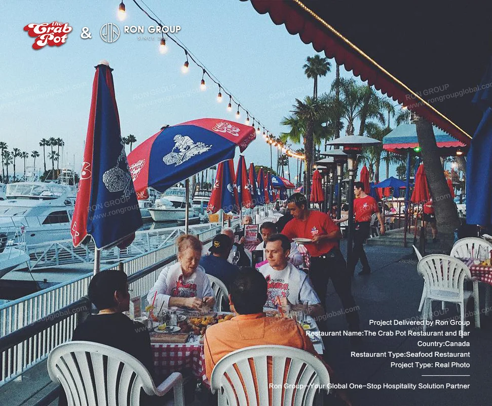 The Crab Pot outdoor waterfront seafood dining scene