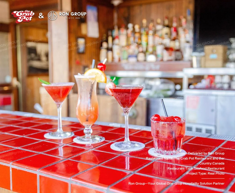 The Crab Pot cocktails on red tiled bar counter