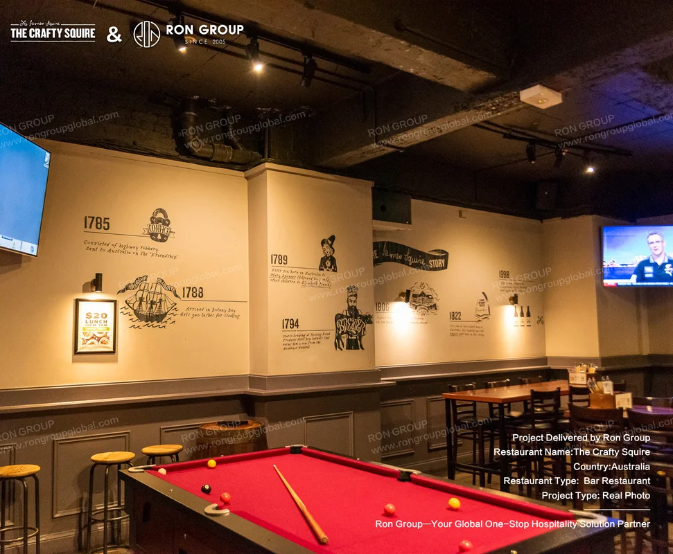 Red Pool Table with Historical Murals