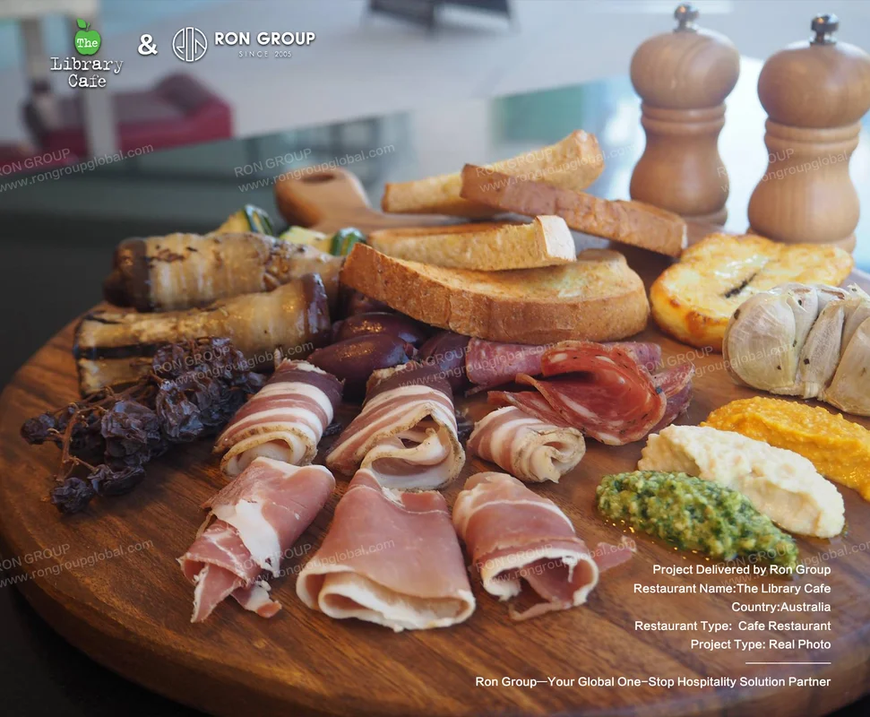 The Library Cafe charcuterie board with meats and toasted bread