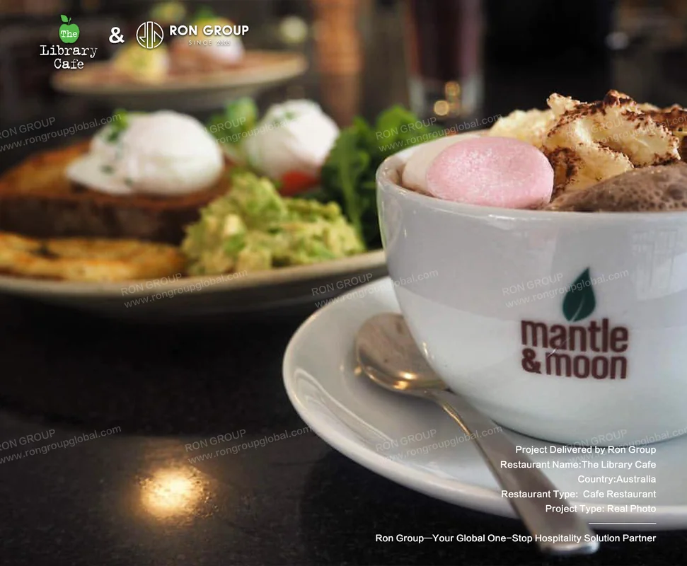 The Library Cafe hot chocolate and avocado toast food display