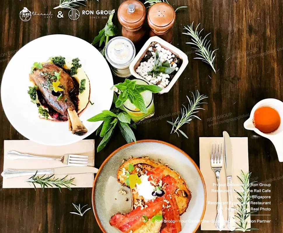 The Rail Cafe gourmet meal served on wooden table