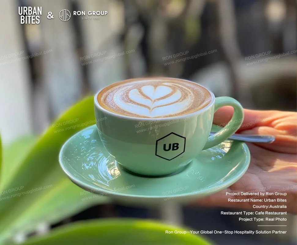 Urban Bites green coffee cup with latte art