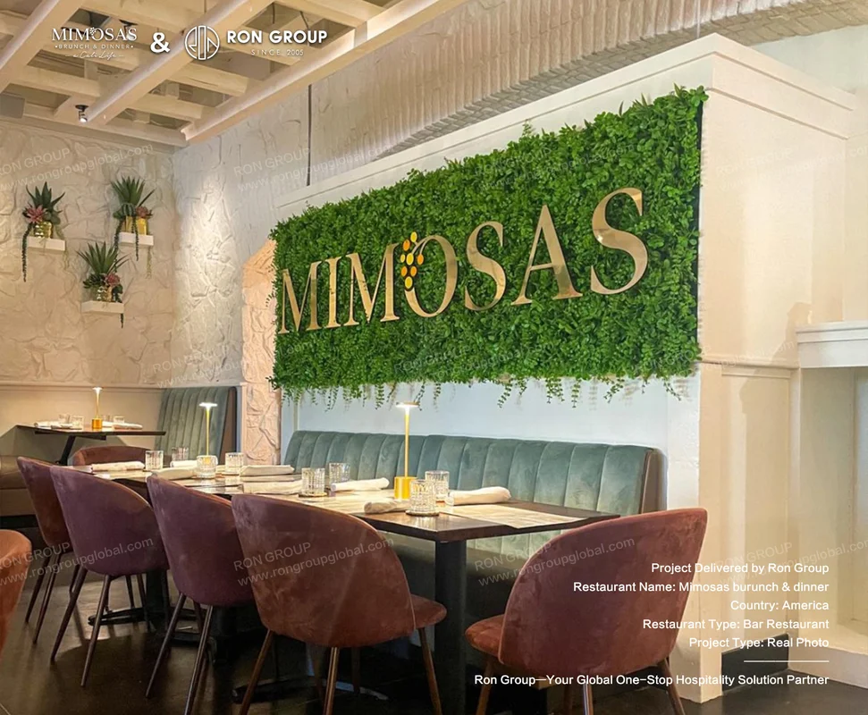 Mimosas green wall with gold lettering