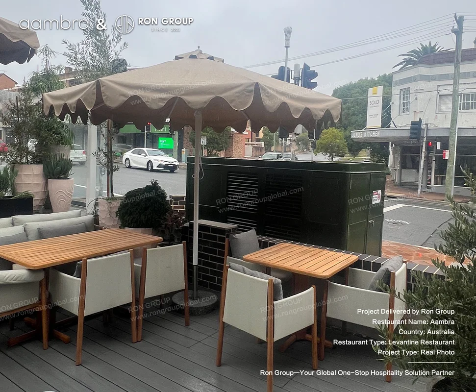 Aambra outdoor terrace with umbrellas
