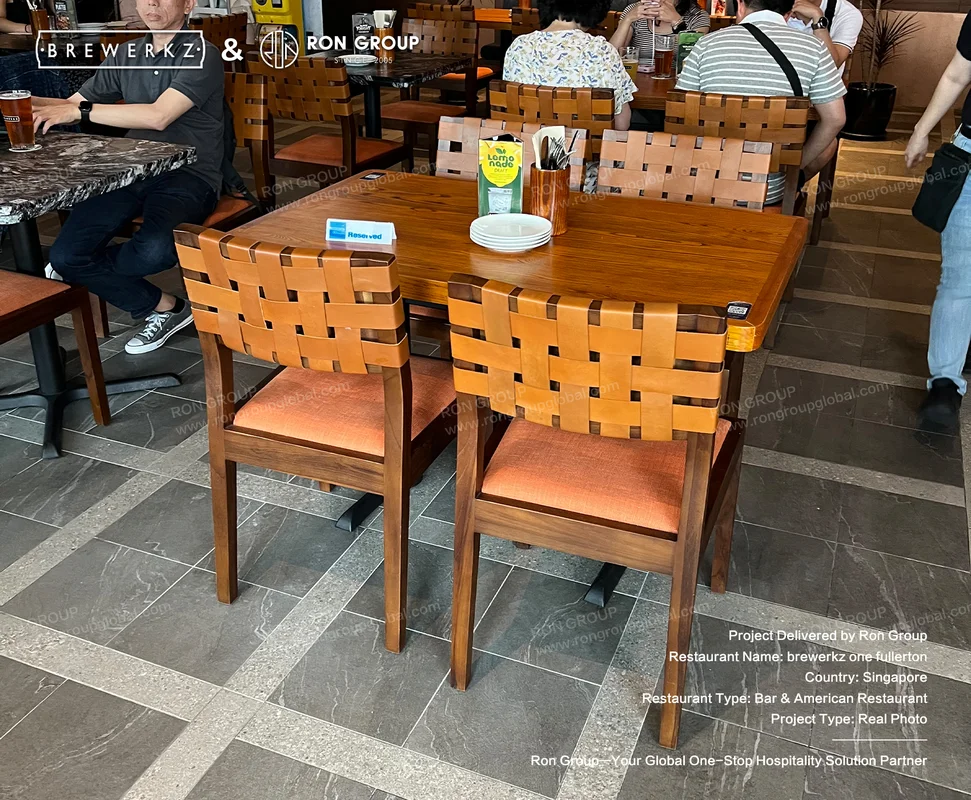 Brewerkz indoor dining chairs with woven backs
