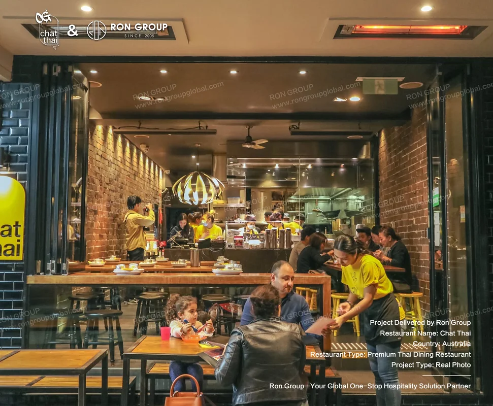 Chat Thai restaurant interior with open kitchen