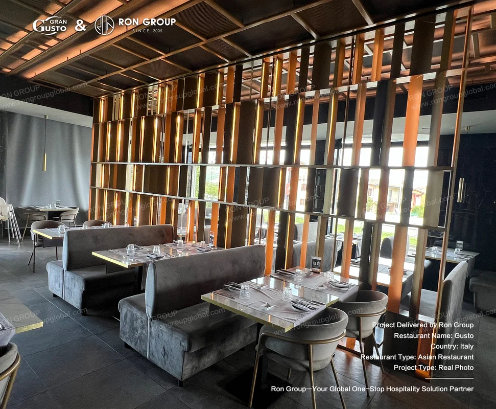 Gusto gray velvet booths