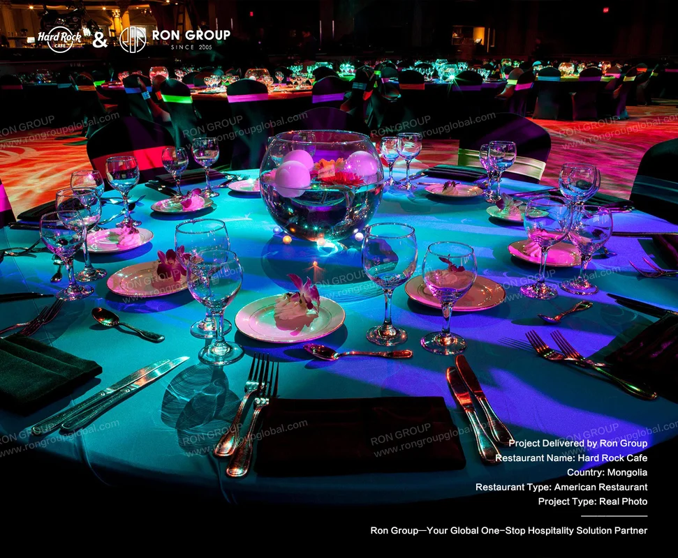 Hard Rock Cafe banquet table setup